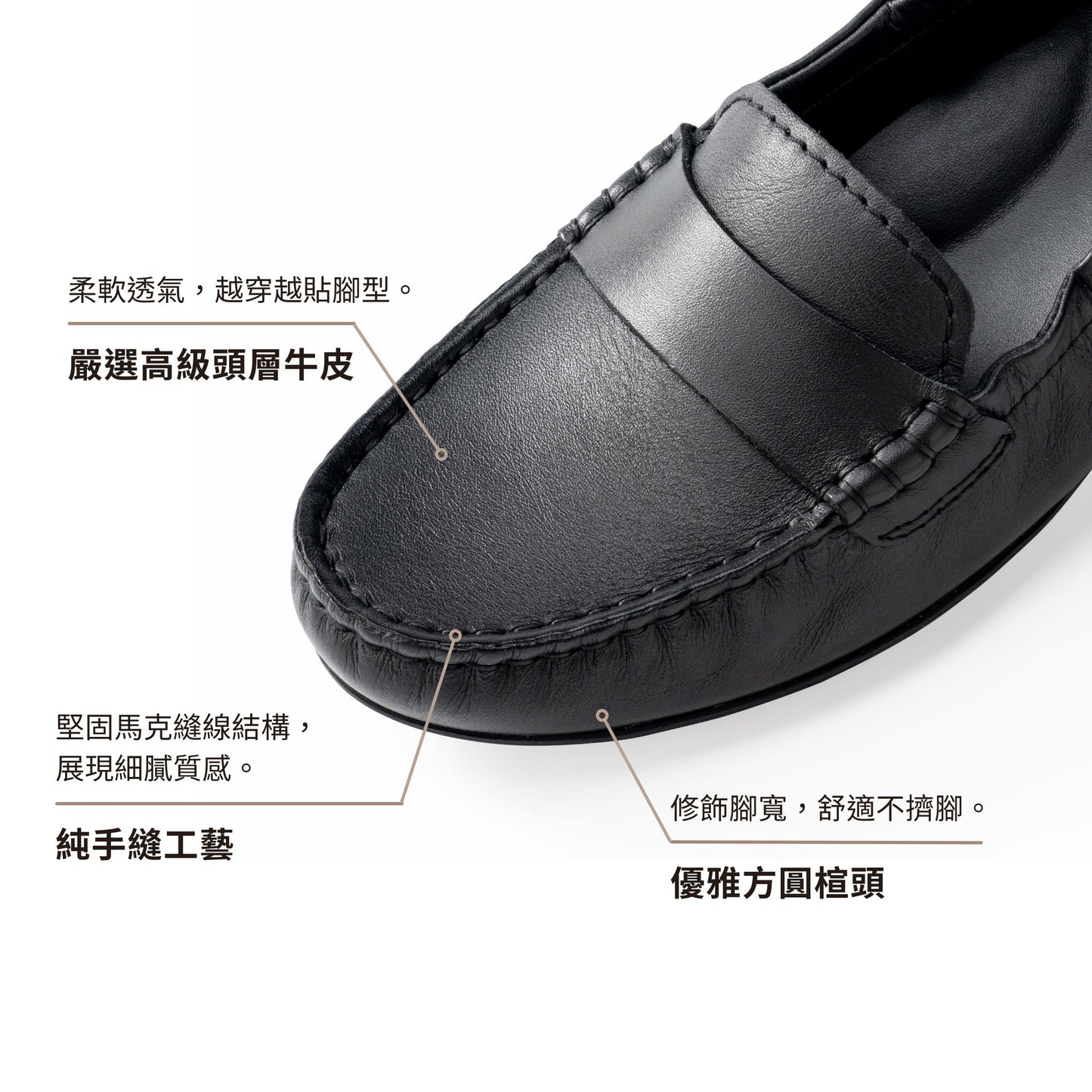 MARABELLA Leather Comfortable Simple Loafers - Classic Black