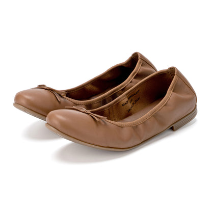 ERICA Genuine Leather Foldable Ballet Flats - Caramel Brown