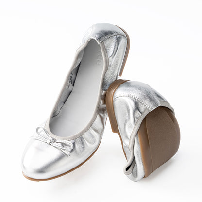 ERICA 真皮可折疊芭蕾舞鞋-氣質銀