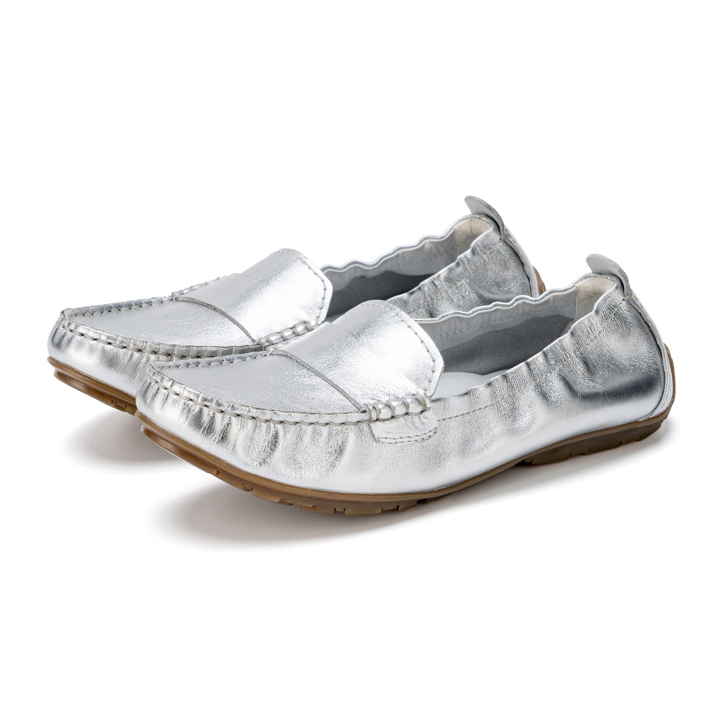 MARABELLA Genuine Leather Comfortable Minimalist Loafers - Elegant Silver
