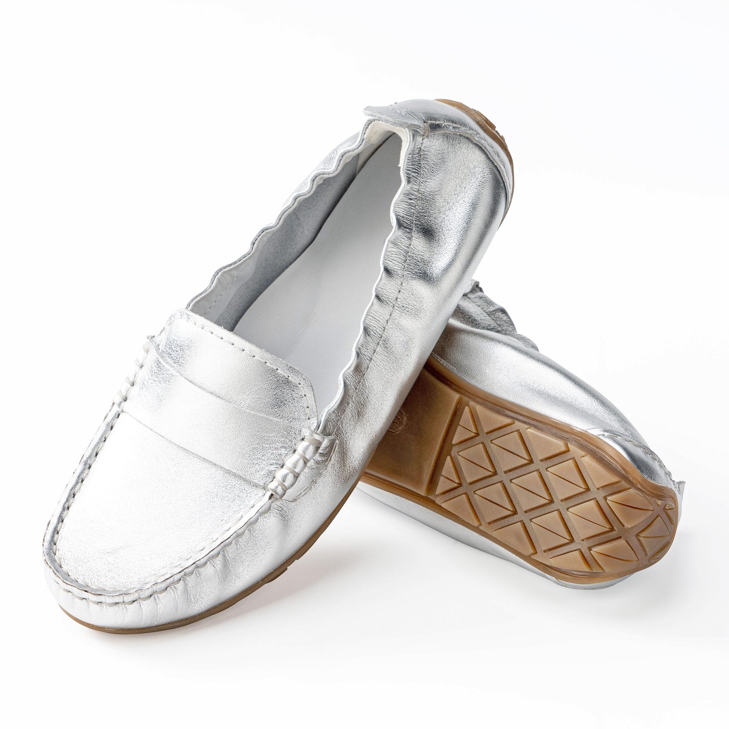 MARABELLA Genuine Leather Comfortable Minimalist Loafers - Elegant Silver