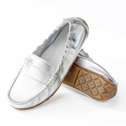 MARABELLA Genuine Leather Comfortable Minimalist Loafers - Elegant Silver