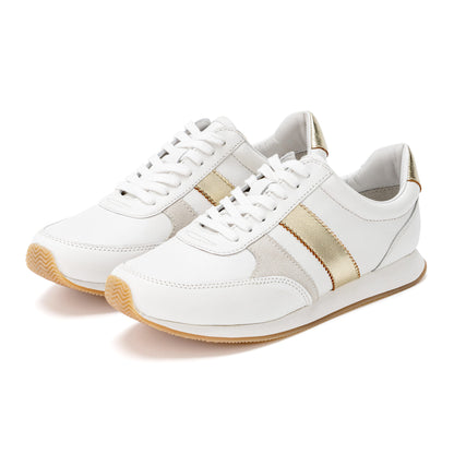 FILOMINA Aurora White Leather Casual Shoes with Mixed Material Splicing