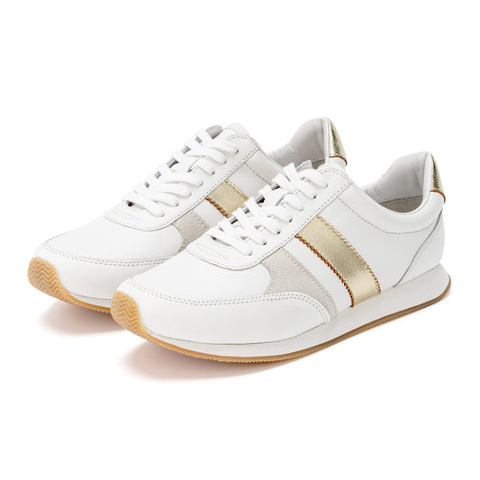 FILOMINA 質感異材質拼接真皮休閒鞋-極光白