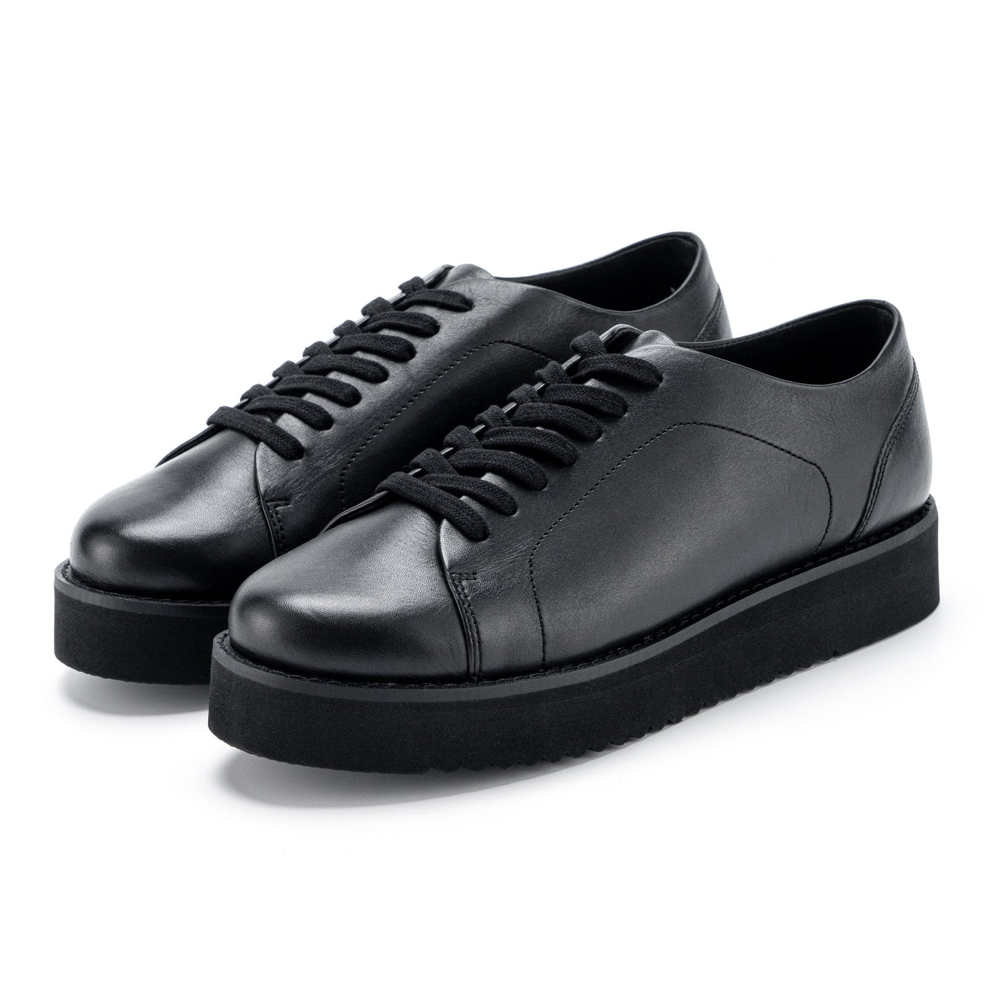 MEAVA Genuine Leather Strappy Platform Sneakers - Classic Black